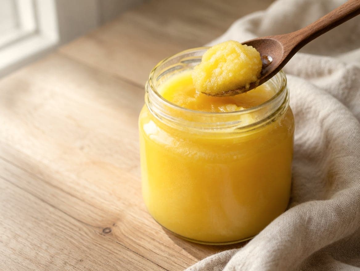A jar of golden cultured ghee